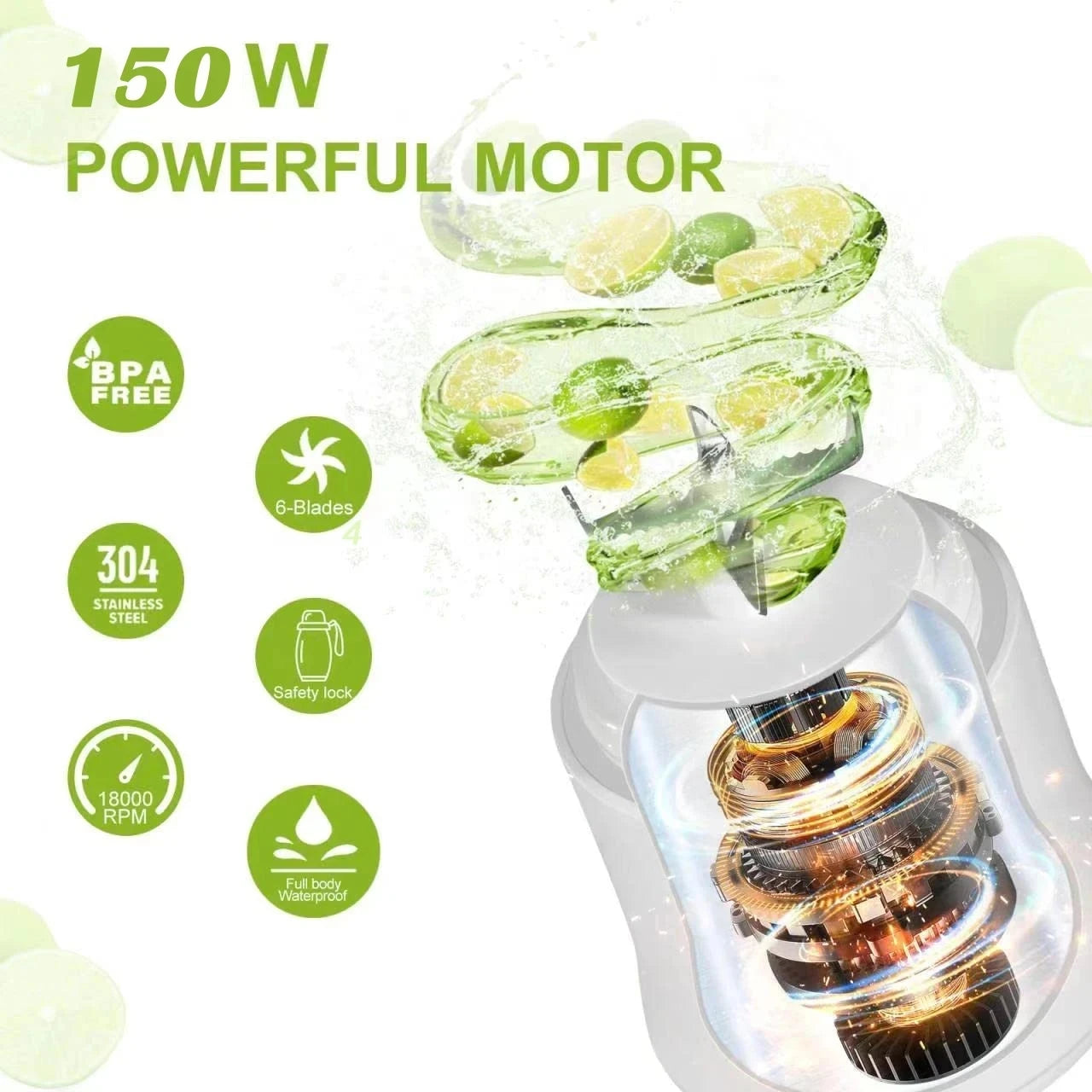 Portable Blender 600ML – USB Rechargeable, 4000mAh, Smoothie & Juicer | Black/White