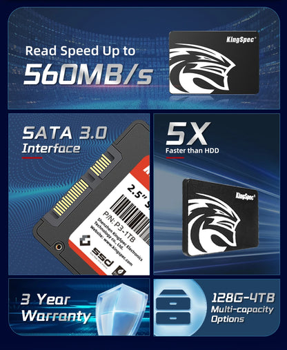 KingSpec SATA SSD 2.5" | 120GB–2TB | SATA III | 550MB/s | Internal SSD for Laptop & Desktop