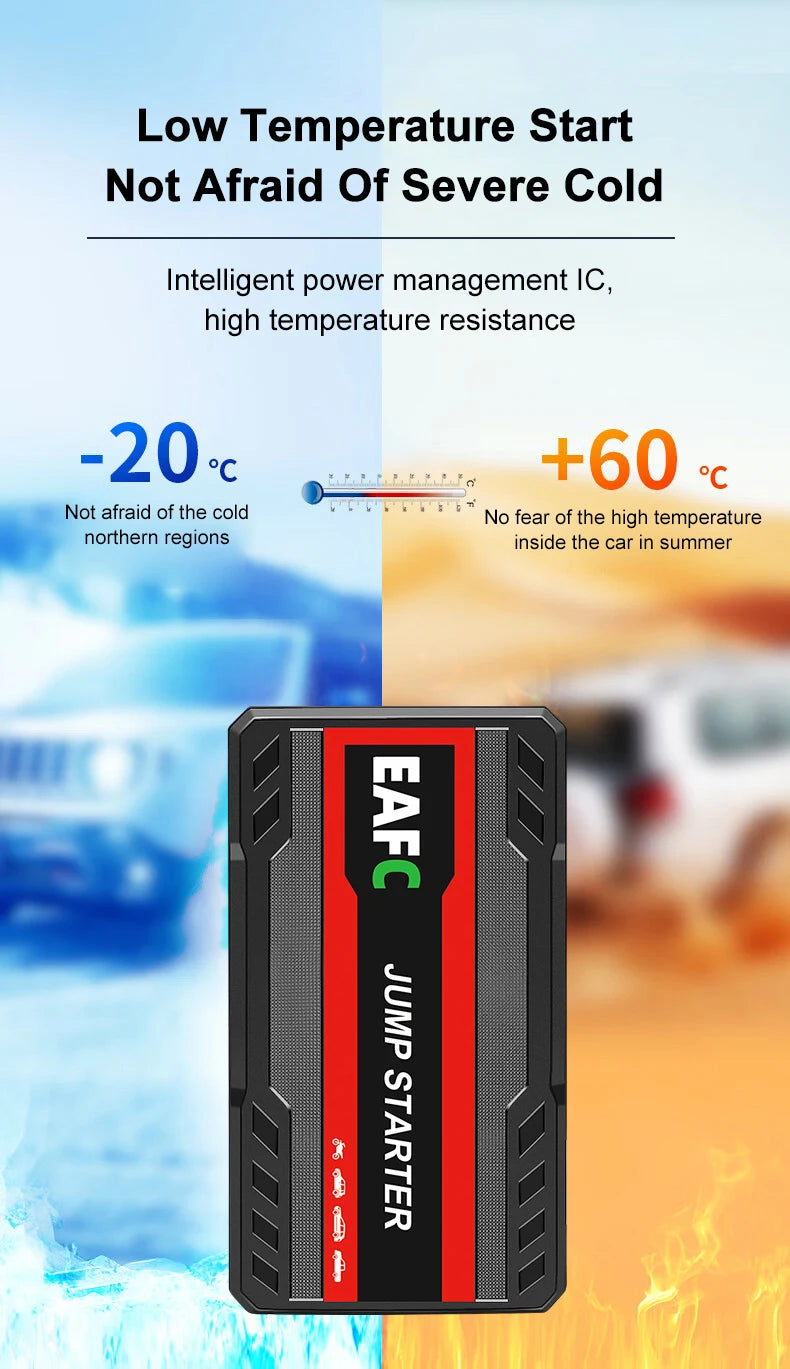 Car Jump Starter 600A-2000A | 12V Portable Battery Booster & Power Bank for Emergency Start (EAFC)