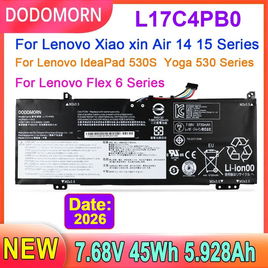 Lenovo Laptop Battery L17C4PB0 – 45Wh, 7.68V, for Xiaoxin Air 14/15, IdeaPad 530s, Yoga 530, ThinkPad Flex 6