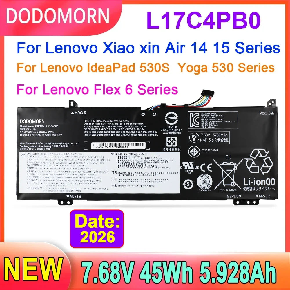 Lenovo Laptop Battery L17C4PB0 – 45Wh, 7.68V, for Xiaoxin Air 14/15, IdeaPad 530s, Yoga 530, ThinkPad Flex 6