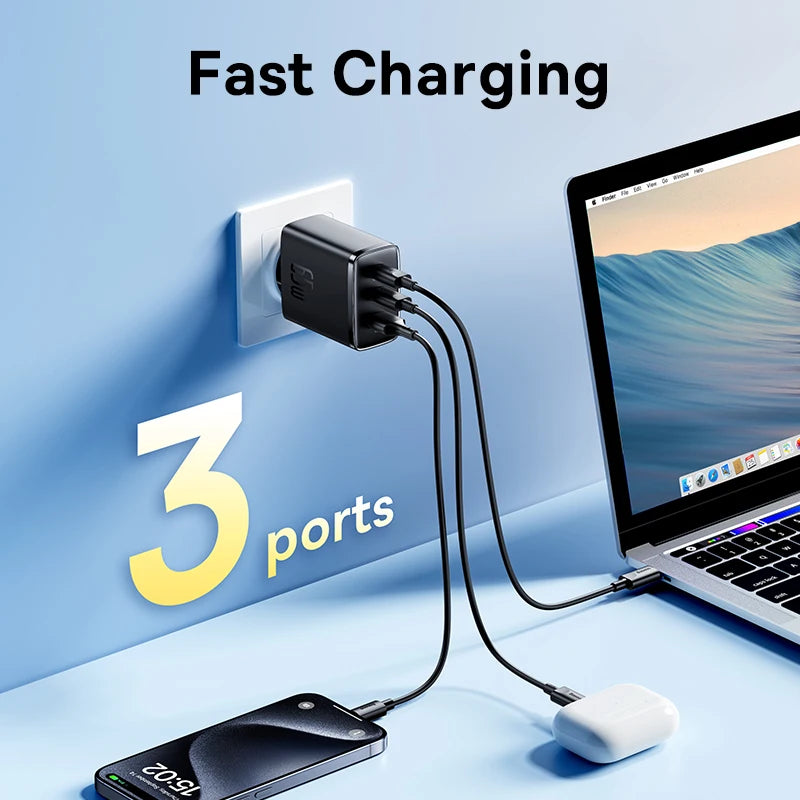 Baseus 65W GaN USB-C Charger | QC + PD Fast Charging for iPhone 17/16/15, Xiaomi & Laptops
