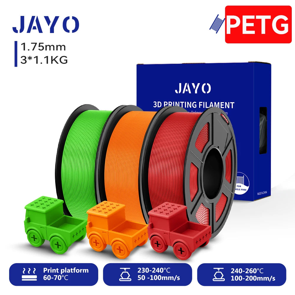 JAYO PETG/High Speed Matte PETG 3D Printing Filament 1.75MM Mix-Colors & No bubbles &Non-toxic For 3D Printer & Pen 3Rolls