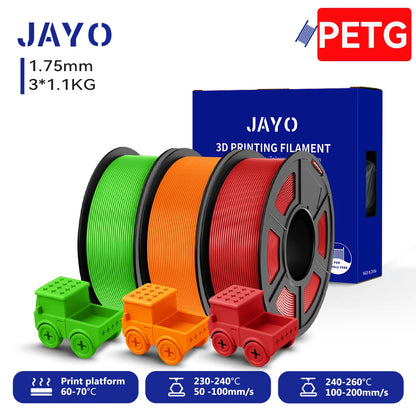 JAYO PETG/High Speed Matte PETG 3D Printing Filament 1.75MM Mix-Colors & No bubbles &Non-toxic For 3D Printer & Pen 3Rolls