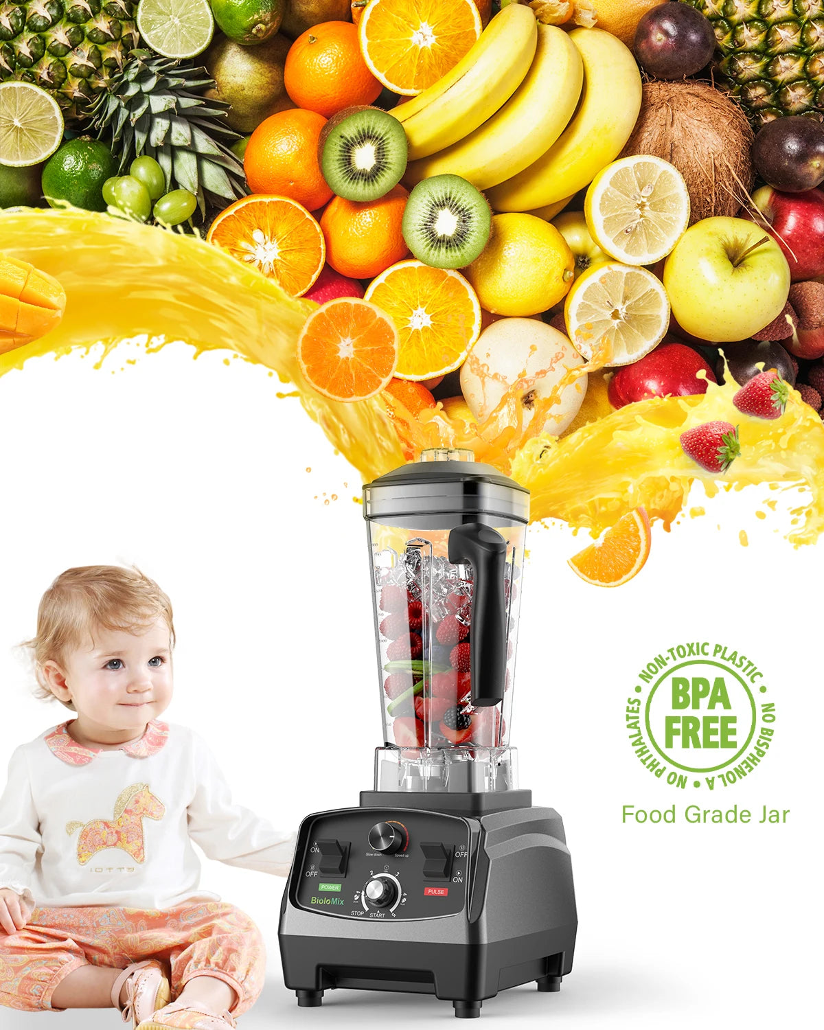 BioloMix 3HP Professional Blender BL-1800 | 2200W | 2L Jug | EU 220V
