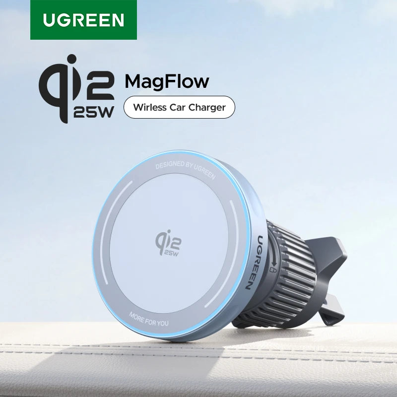 UGREEN Qi2.2 25W Magnetic Car Phone Holder & Wireless Charger | MagSafe Compatible for iPhone 17/16 Pro Max