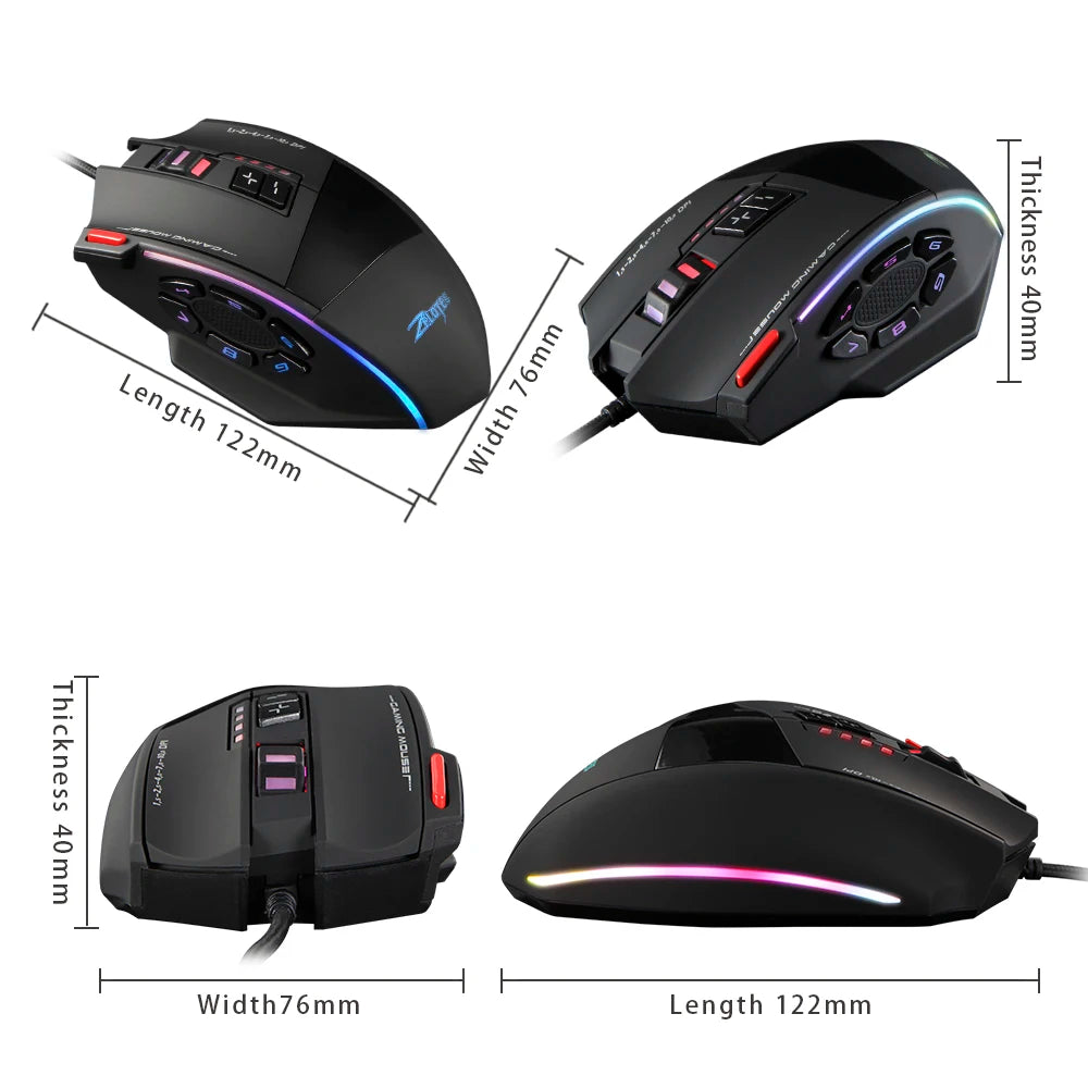 ZELOTES C13 Wired Gaming Mouse | 13 Keys | 10000 DPI | RGB | Laser Sensor | For Laptop & PC