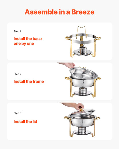 SucceBuy 4-Pack Round Chafing Dish Buffet Set – Stainless Steel Catering Warmer