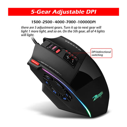 ZELOTES C13 Wired Gaming Mouse | 13 Keys | 10000 DPI | RGB | Laser Sensor | For Laptop & PC