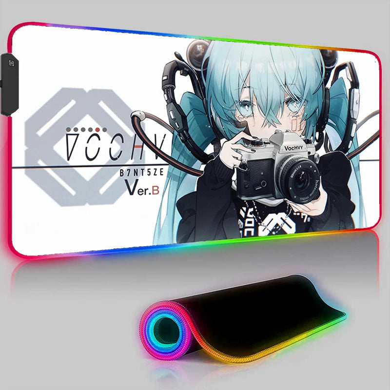 Kawaii Pink Hatsune Miku Anime RGB Mouse Pad – XXL LED Gaming Deskmat, Keyboard Carpet