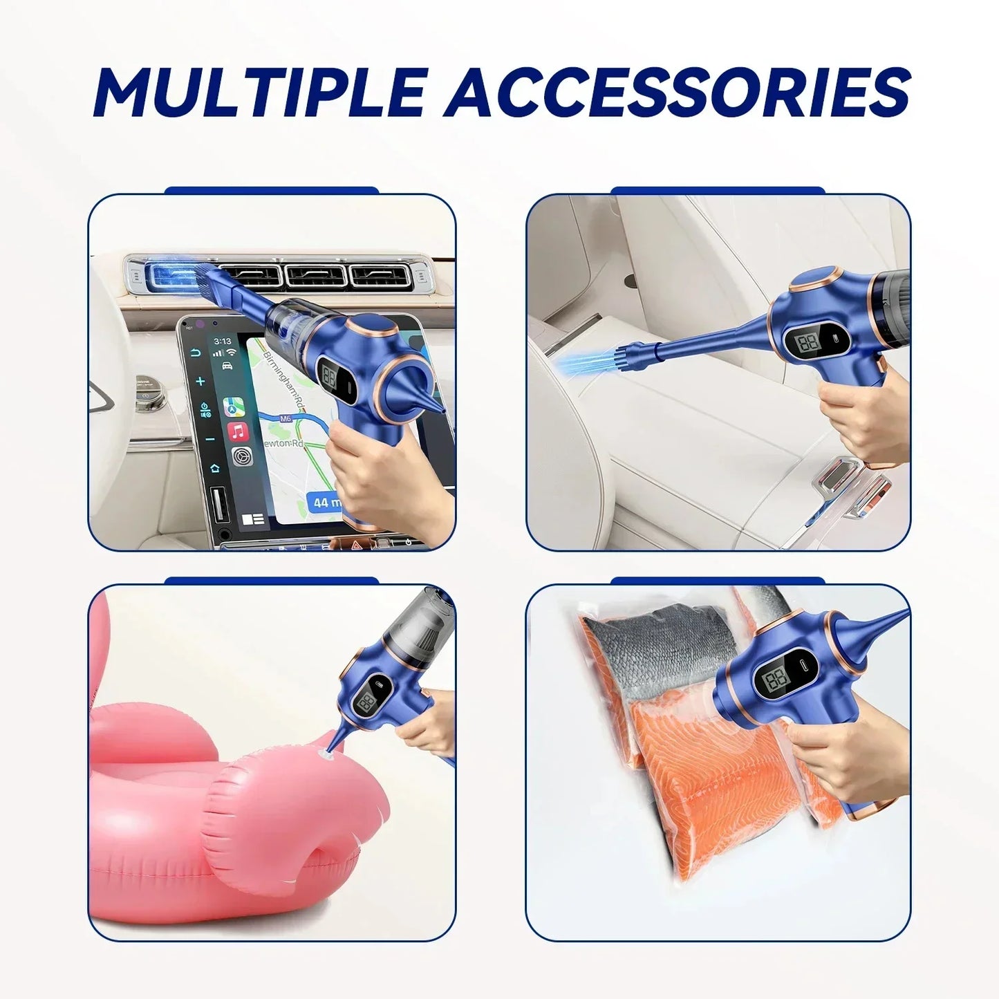 XMSJ Cordless Handheld Vacuum Cleaner – Wet & Dry, 120W, LCD, 2H Battery, Home & Car