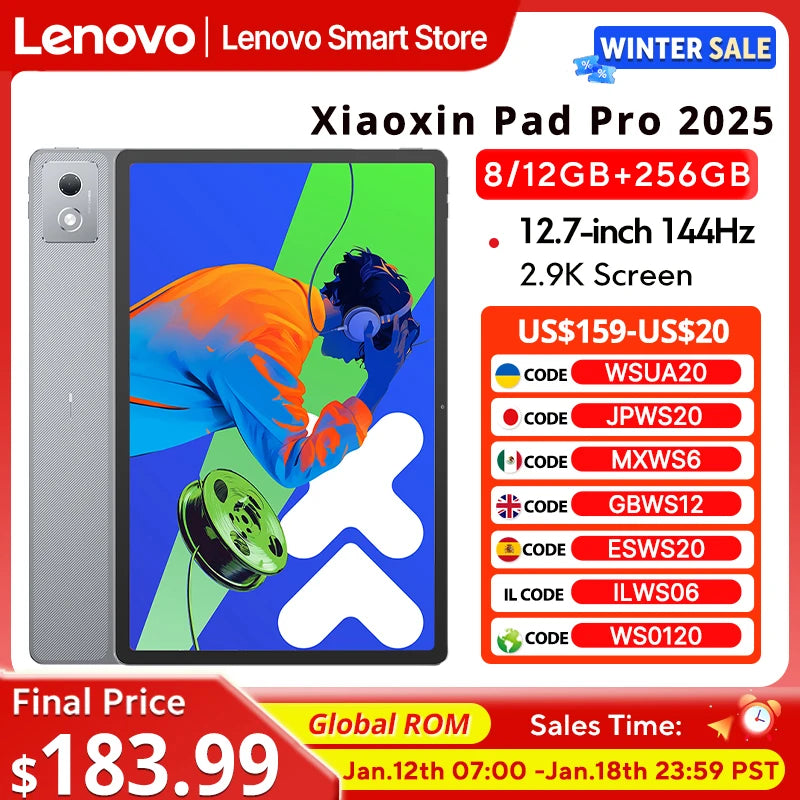 Lenovo Xiaoxin Pad Pro 2025 – 12.7" 2.9K 144Hz, Dimensity 8300, 8GB+256GB, 10200mAh, Android 14, Global ROM