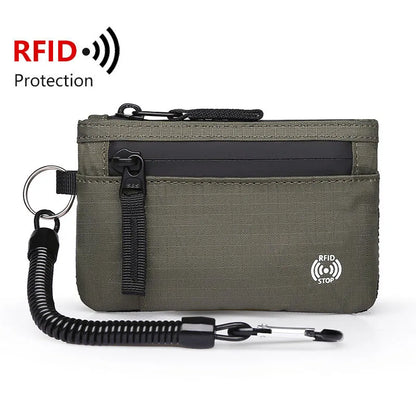 RFID Nylon Mini Wallet with Zipper & D-Ring Clip