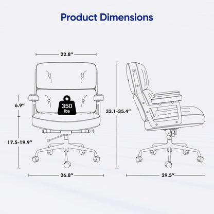 Ergonomic Executive Office Chair – Genuine Leather, Aluminum Arms, Swivel & Wheels