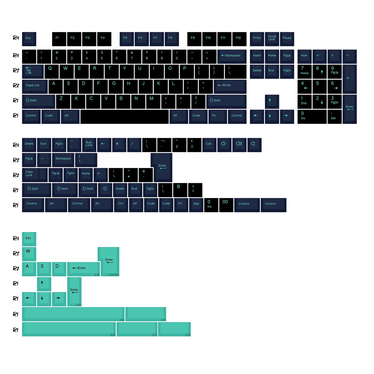 KBDiy Rome Set 174-Key Cherry Profile PBT Double Shot Keycaps – Jade Translucent for Mechanical Keyboards