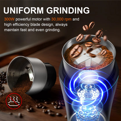 KIRAINAFLY 300W Professional Coffee & Spice Grinder – Removable Stainless Steel Cup