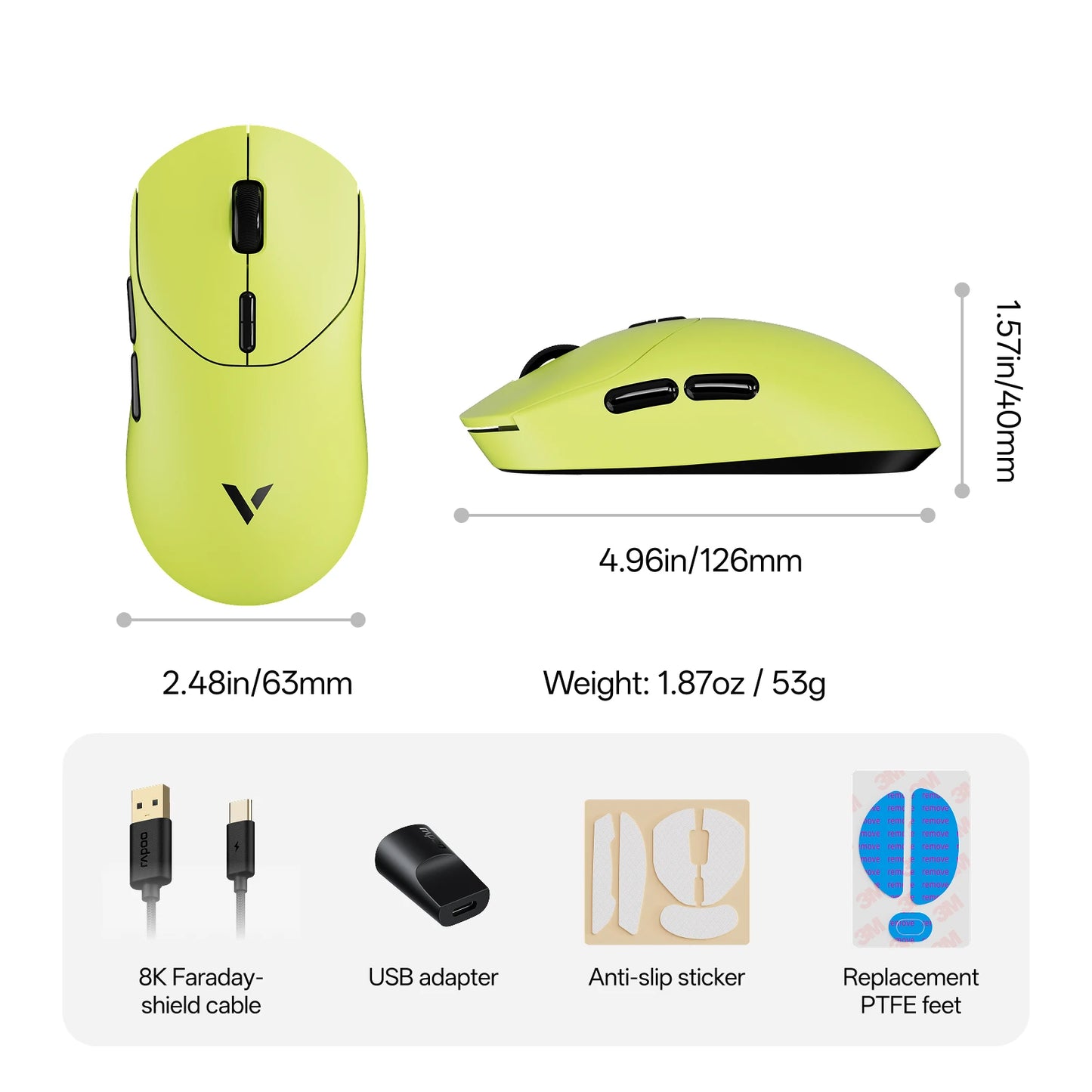 Rapoo Wireless Gaming Mouse – 8KHz Polling, 26000 DPI, 8 Buttons, Rechargeable, for Small/Medium Hands