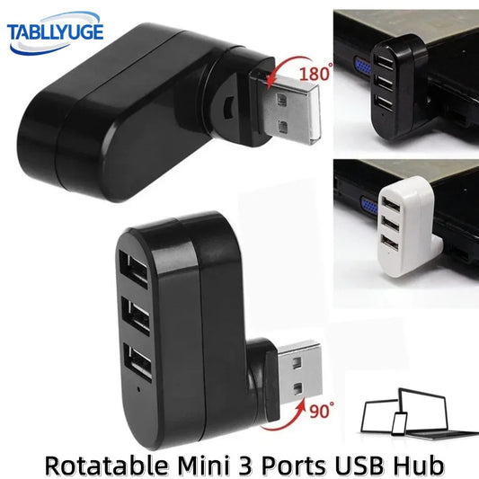 Mini Rotatable USB 2.0 Hub – 3-Port Splitter for PC, Laptop & U Disk