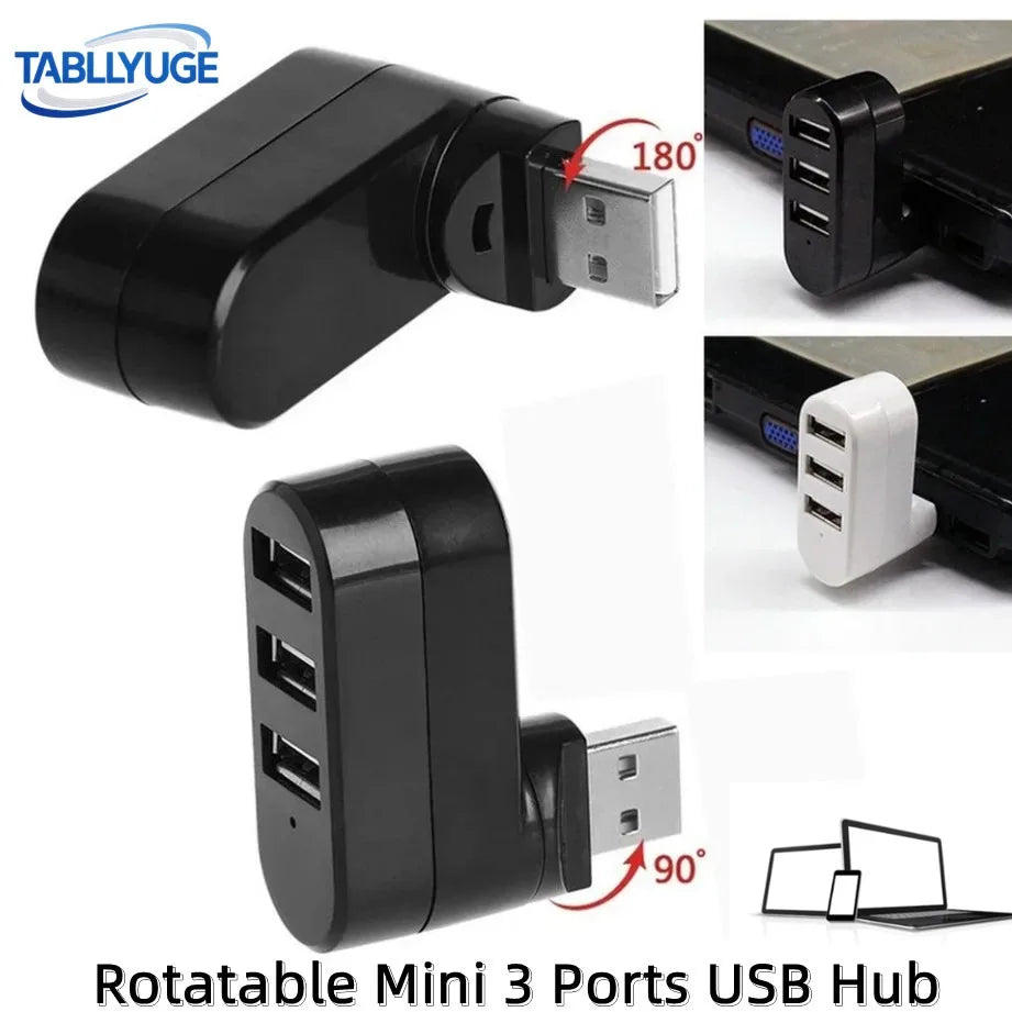 TABLLYUGE Mini Rotatable 3-Port USB 2.0 Hub – Plug & Play Splitter for PC & Laptop