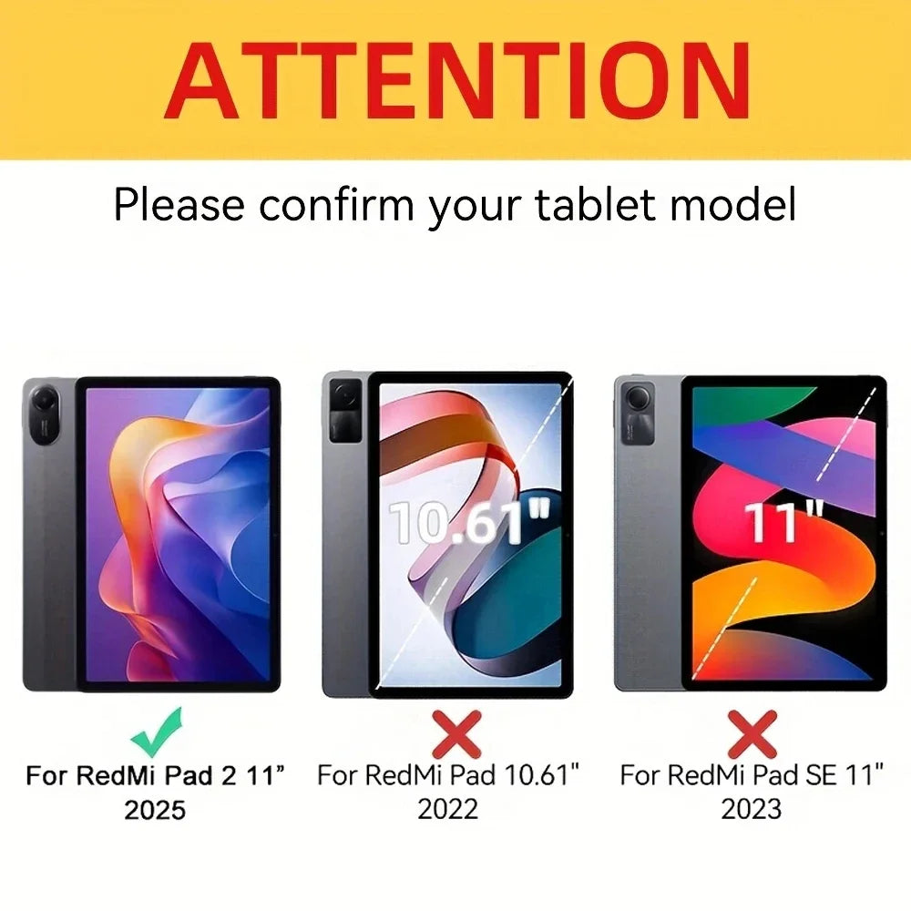 Redmi Pad 2 11" 2025 Case | Tri-Fold PU Leather | Shockproof | Stand | 6 Colors