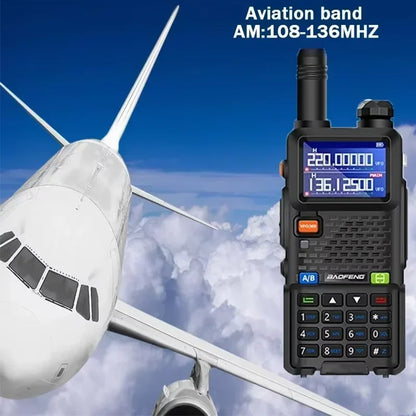 Baofeng UV-5RM four-band walkie talkie with 999 channels and 3800mAh battery, R.E.D. Shopping two-way radio for communication.