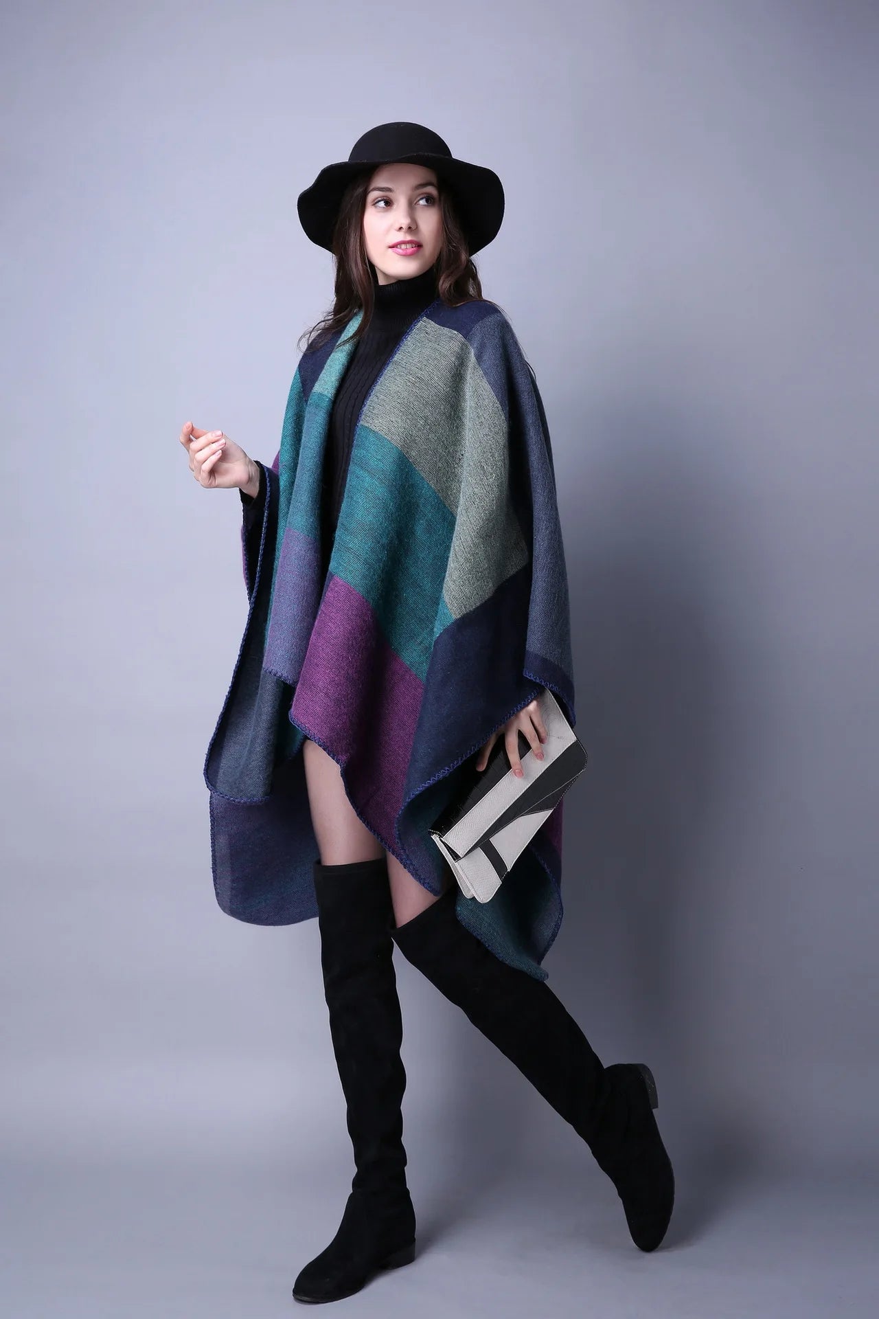 Gray imitation cashmere poncho scarf for women, cozy winter shawl and wrap, stylish and soft R.E.D. Shopping accessory