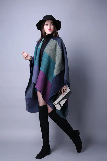 Gray imitation cashmere poncho scarf for women, cozy winter shawl and wrap, stylish and soft R.E.D. Shopping accessory