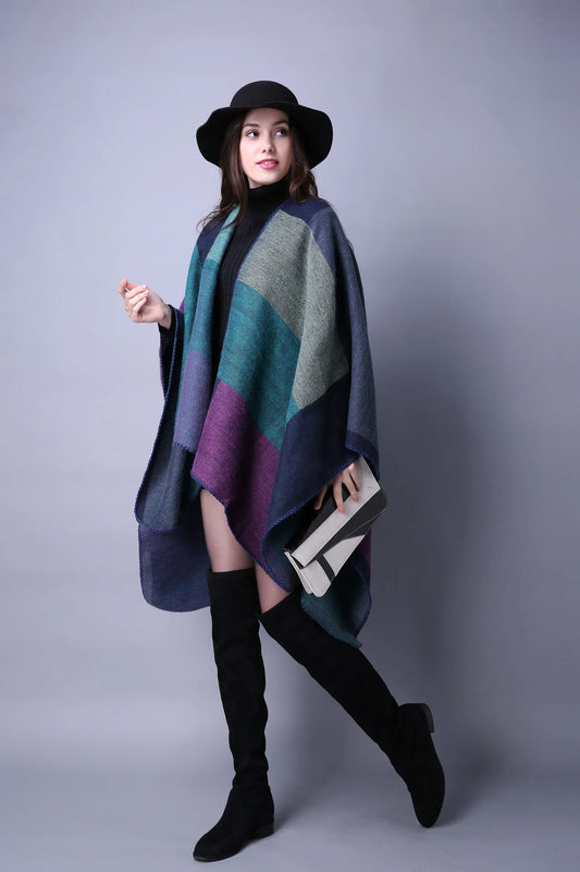 Gray imitation cashmere poncho scarf for women, cozy winter shawl and wrap, stylish and soft R.E.D. Shopping accessory