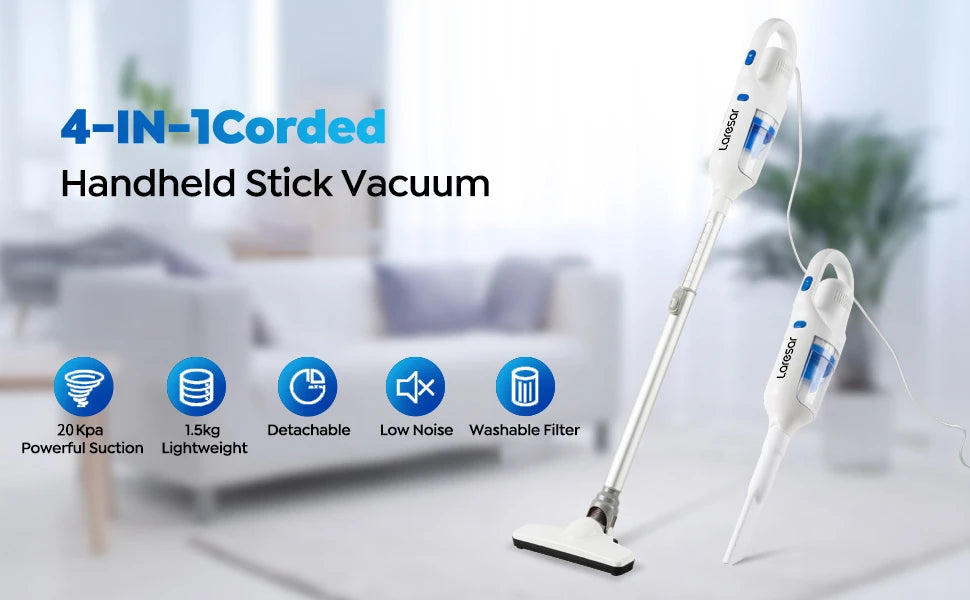 Laresar L3 cordless vacuum cleaner with 400W power, 20Kpa suction, washable HEPA filter, suited for pet hair cleaning.