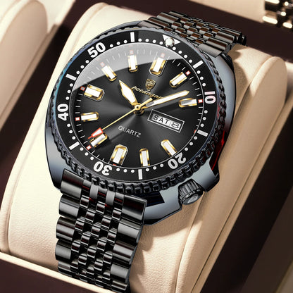 POEDAGAR Luxury Men's Quartz Watch – Date, Week, Luminous & Waterproof Stainless Steel