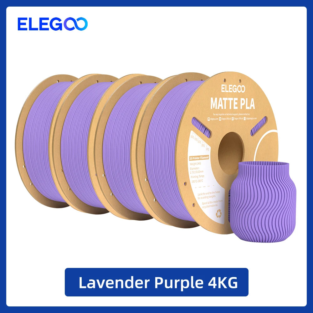 ELEGOO Matte PLA Filament 1.75mm 1KG – +/-0.02mm Accuracy, Cardboard Spool