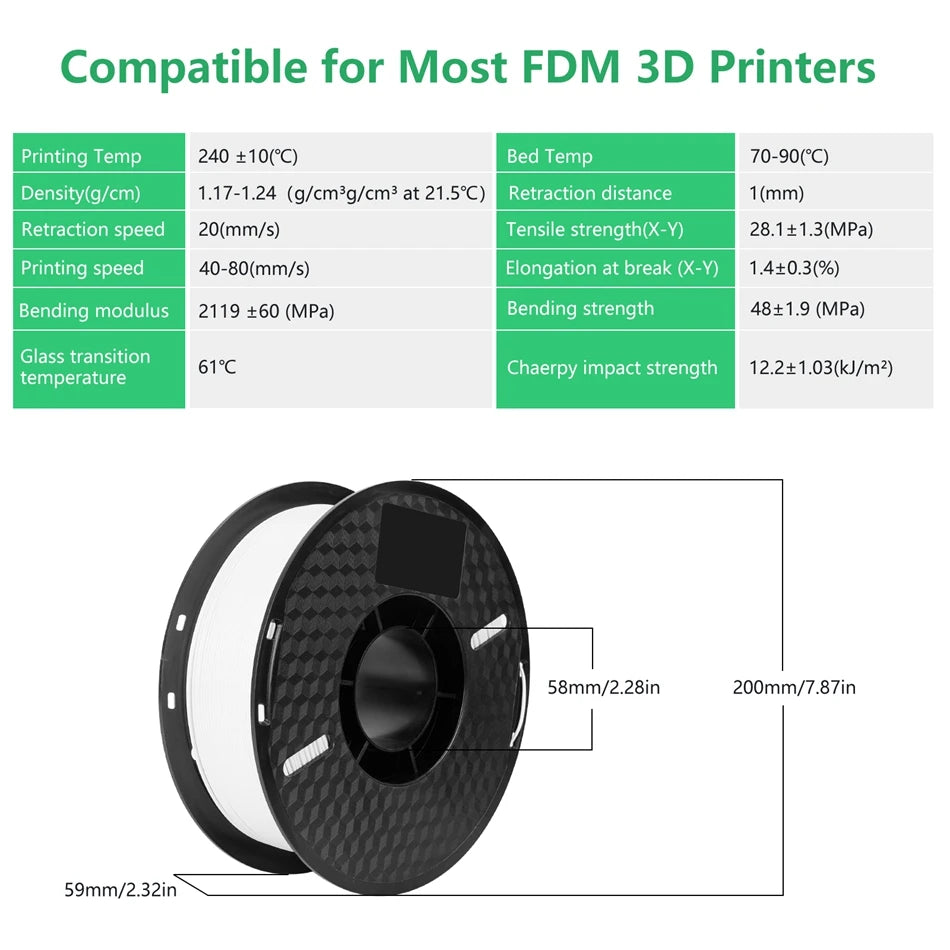 KINGROON 3D Printer Filament – 10KG Bulk, 1.75mm PLA / ABS / PETG, 10 Rolls, Black / White / Gray