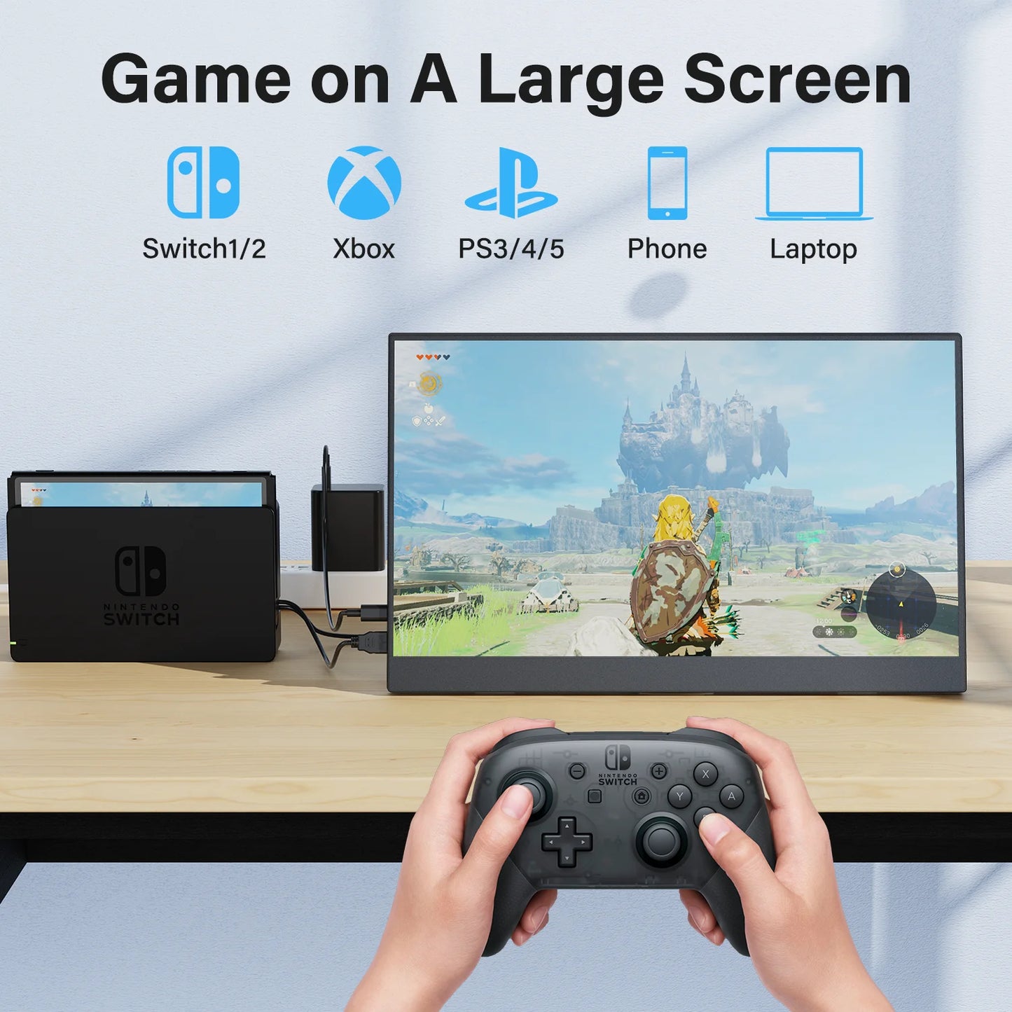 Amoudo 15.6" Portable Monitor – 1080P IPS, USB-C, Mini HDMI, VESA, Penhole Stand
