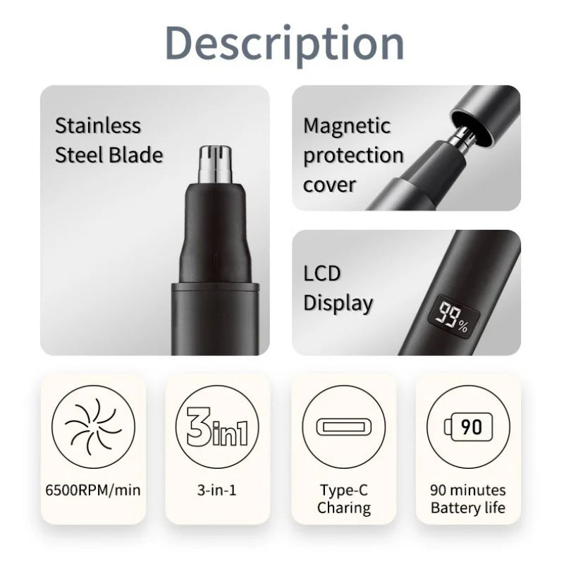 Xiaomi 3-in-1 Electric Nose & Ear Hair Trimmer – Painless, USB Rechargeable