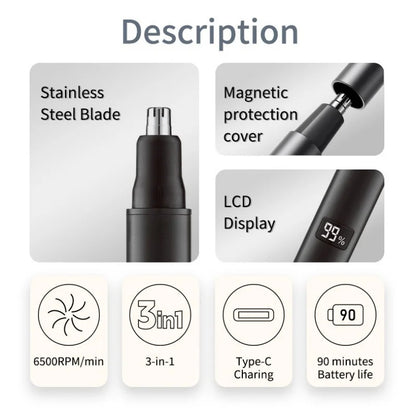 Xiaomi 3-in-1 Electric Nose & Ear Hair Trimmer – Painless, USB Rechargeable