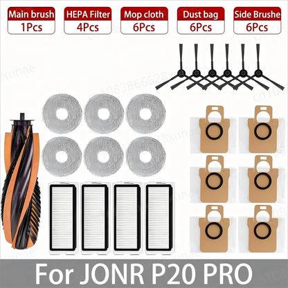 JONR P20 PRO / T5 Pro Robot Vacuum Spare Parts – Brush, Filter, Mop & Dust Bag