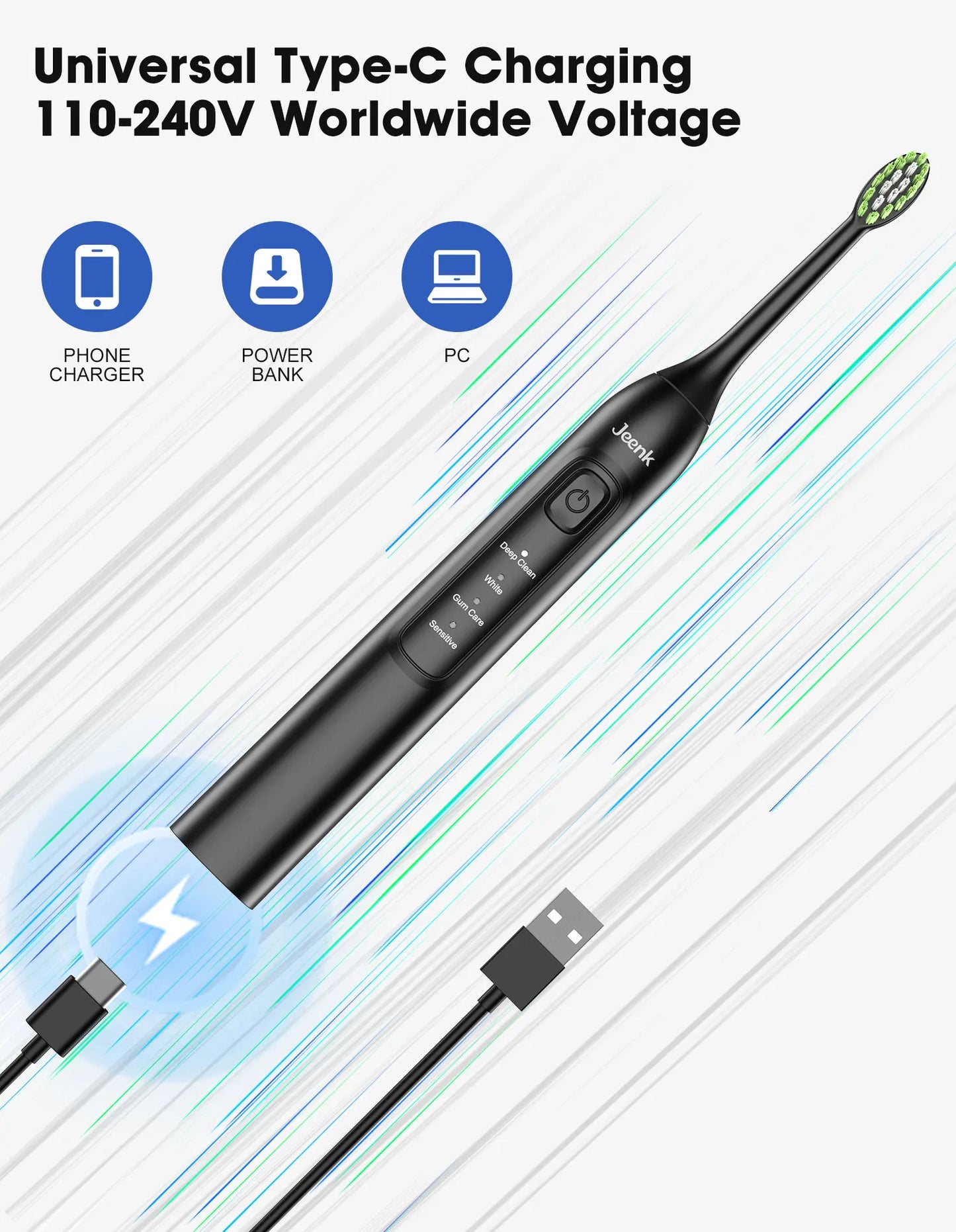 Jeenk JK-Y05 Sonic Electric Toothbrush | 4 Modes | 6 Heads | Smart Timer | Waterproof
