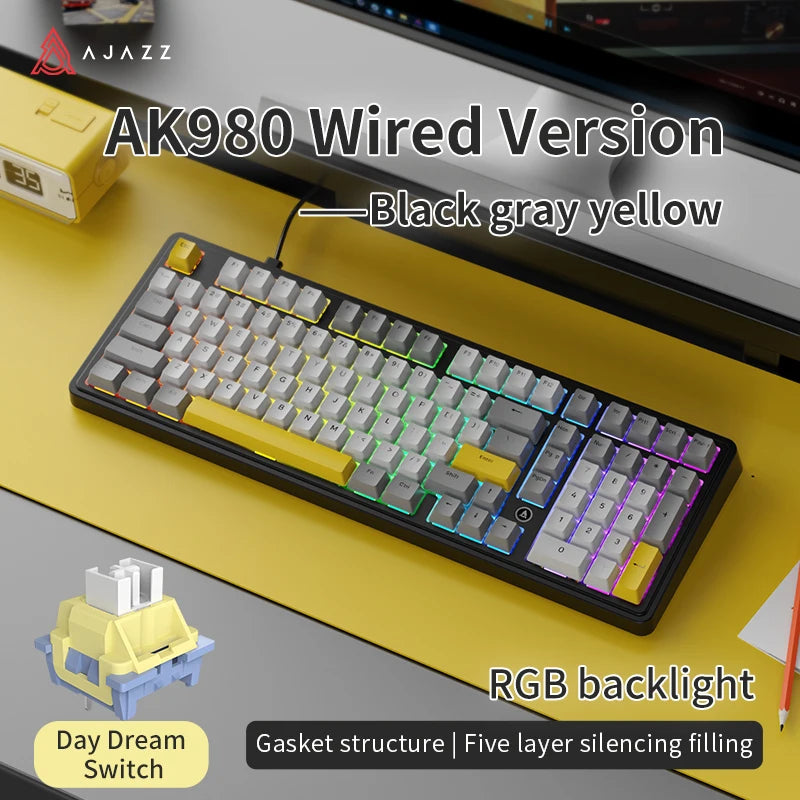 AJAZZ AK980 Mechanical Keyboard – 98-Key, Wired, Hot-Swap, Gasket Mount, RGB, CE/RoHS