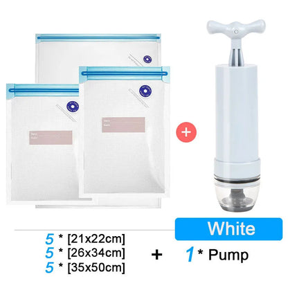 Sous Vide Vacuum Sealer Bags & Manual Pump – Reusable Food Saver Bags for Kitchen Food Storage