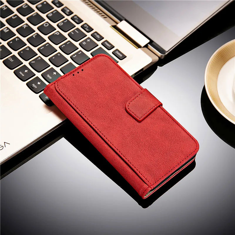 Blackview BV9200 wallet case with stand, black phone holster cover showing card slots and secure clip, R.E.D. Shopping accessory