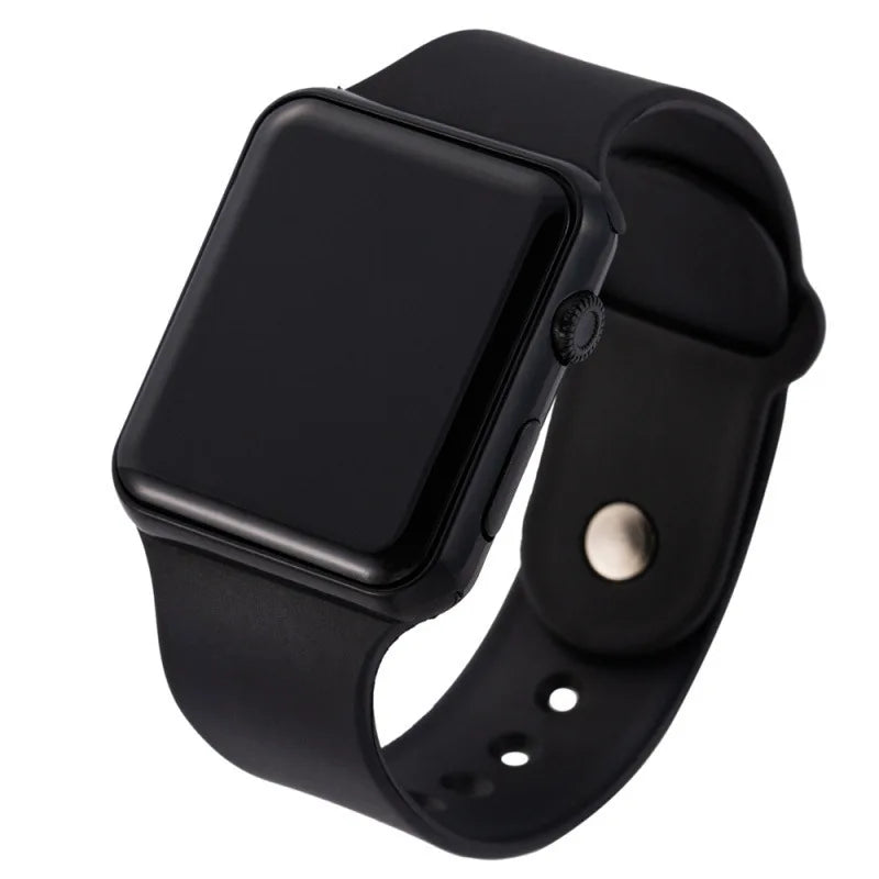 Simple digital LED watch with sport silicone wristband from R.E.D. Shopping, featuring a sleek digital display and adjustable strap.