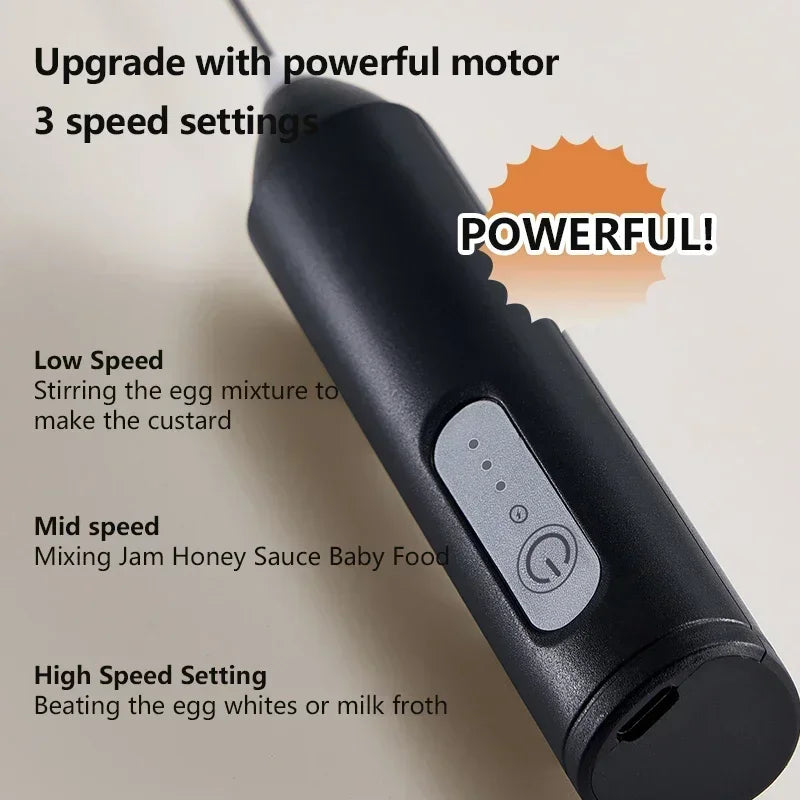 Cordless USB Electric Milk Frother – 3-Speed Handheld Foam Maker