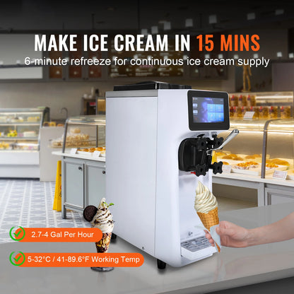 SucceBuy 4L Commercial Soft Serve Ice Cream Machine | Single Flavor | Touch Screen | Auto Clean | Pre-Cooling