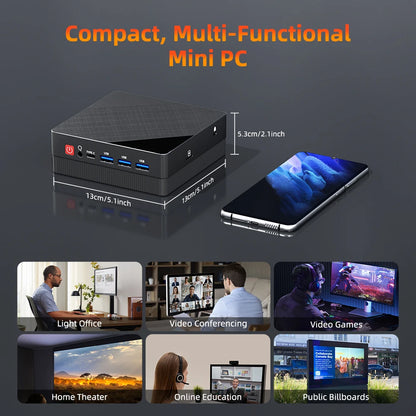 TexHoo Mini PC – AMD Ryzen 7 7730U / R5 4300U / R3 5300U, DDR4, Triple Display, Dual LAN, WiFi 5, BT 4.0