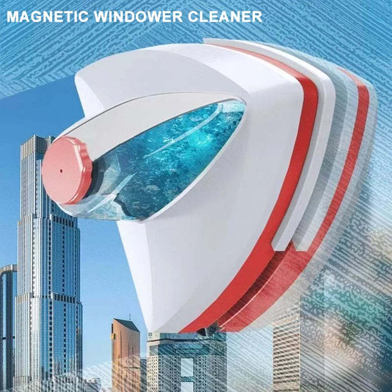 Magnetic double-sided window cleaner brush with auto water discharge wiper, ideal for kitchen and home window cleaning.