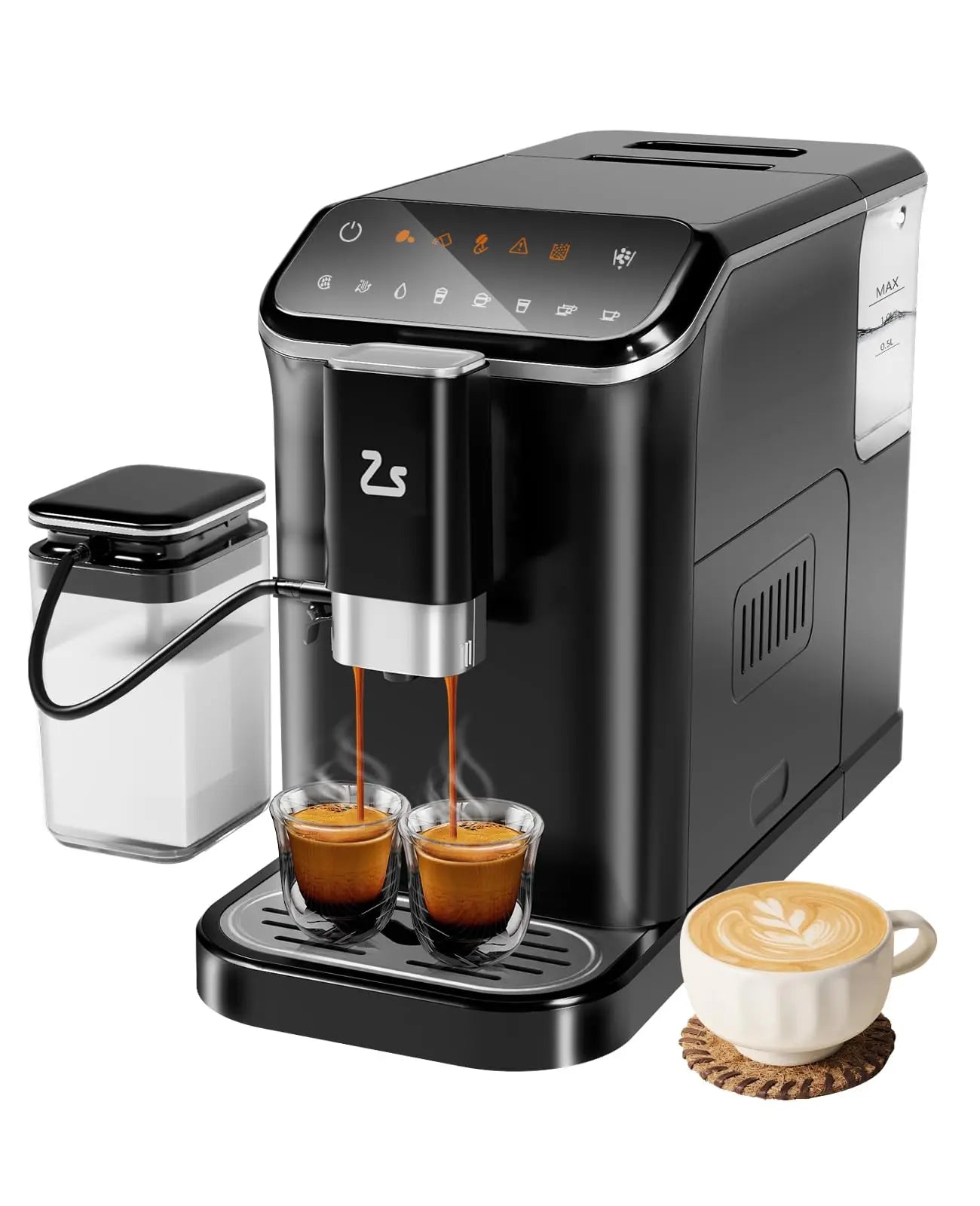 20 Bar Fully Automatic Espresso Machine – Built-in Grinder, Milk Frother, 6 Recipes, 1.5L Tank