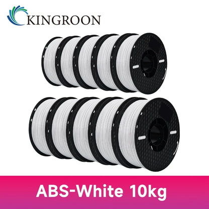 KINGROON 3D Printer Filament – 10KG Bulk, 1.75mm PLA / ABS / PETG, 10 Rolls, Black / White / Gray