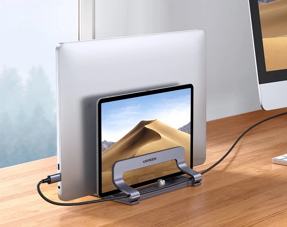 UGREEN Vertical Laptop Stand – Aluminum, Foldable, 1/2/3 Slots for MacBook Air, Pro & Tablets