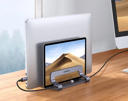 UGREEN Vertical Laptop Stand – Aluminum, Foldable, 1/2/3 Slots for MacBook Air, Pro & Tablets