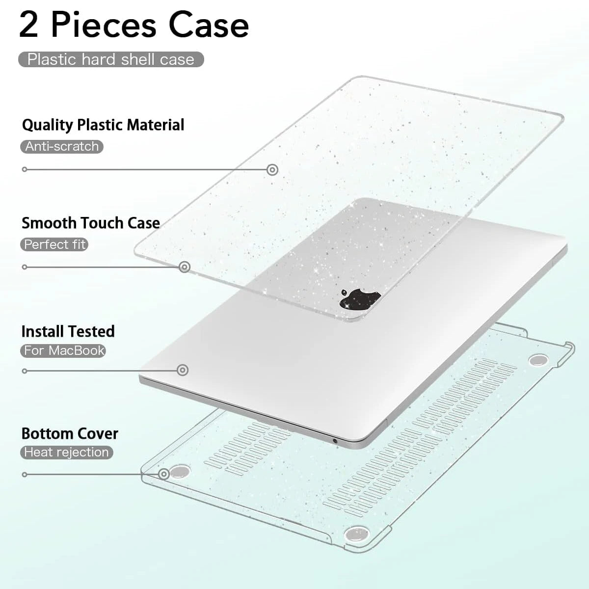 EGYAL MacBook Hard Case – Air 13/15, Pro 13/14/16, M1–M5, Crystal, Matte & Glitter Covers